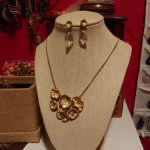 Curled Leaf Cluster Necklace and Drop Earrings